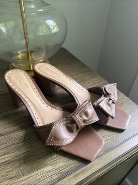 SCHUTZ Brown Bow Block Heel Mules